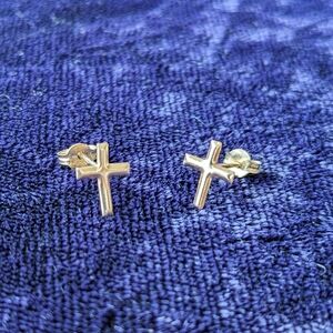 Solid 10K Gold Minimalist Cross Earrings